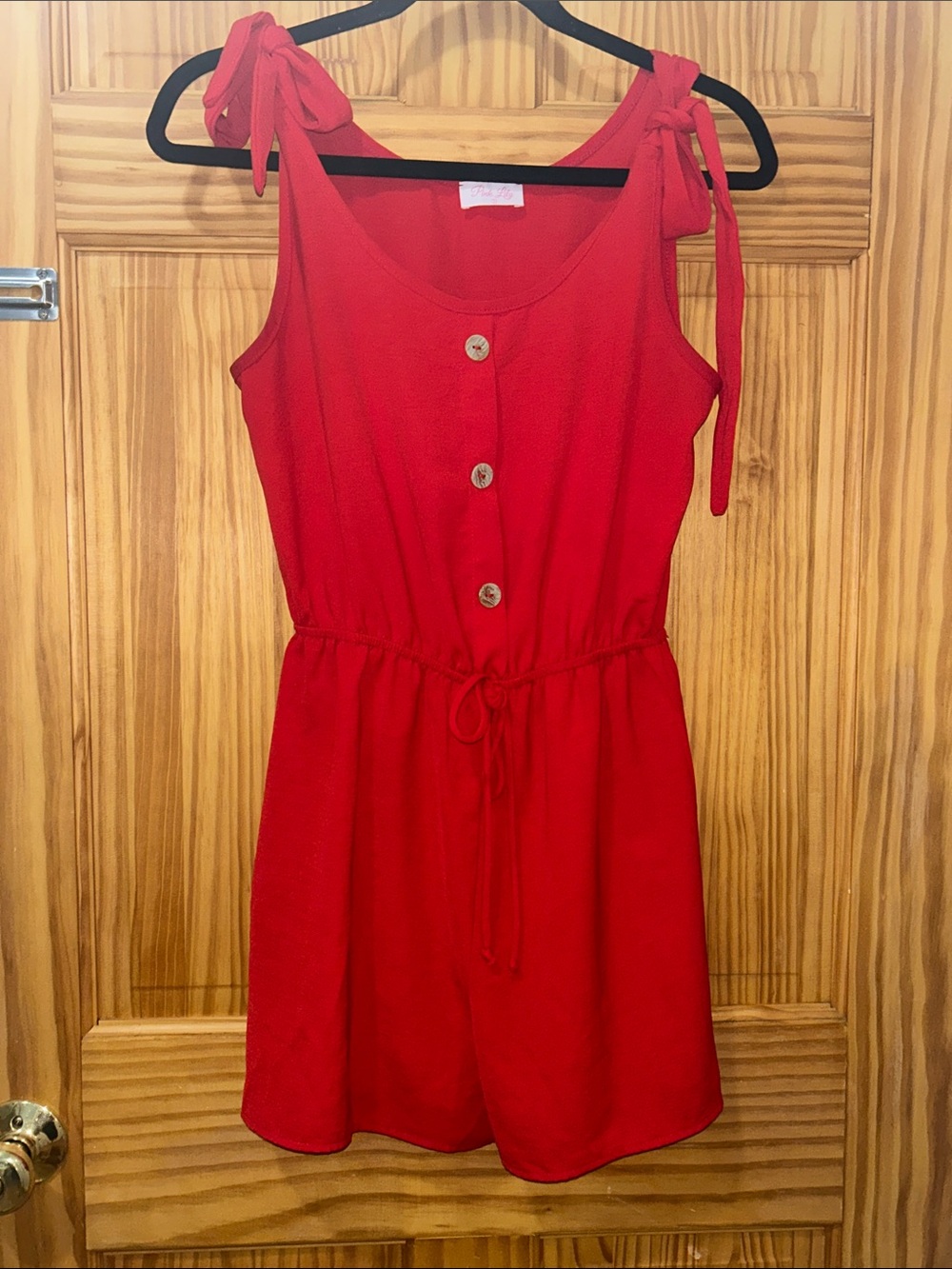 Red Tie-Shoulder Summer romper